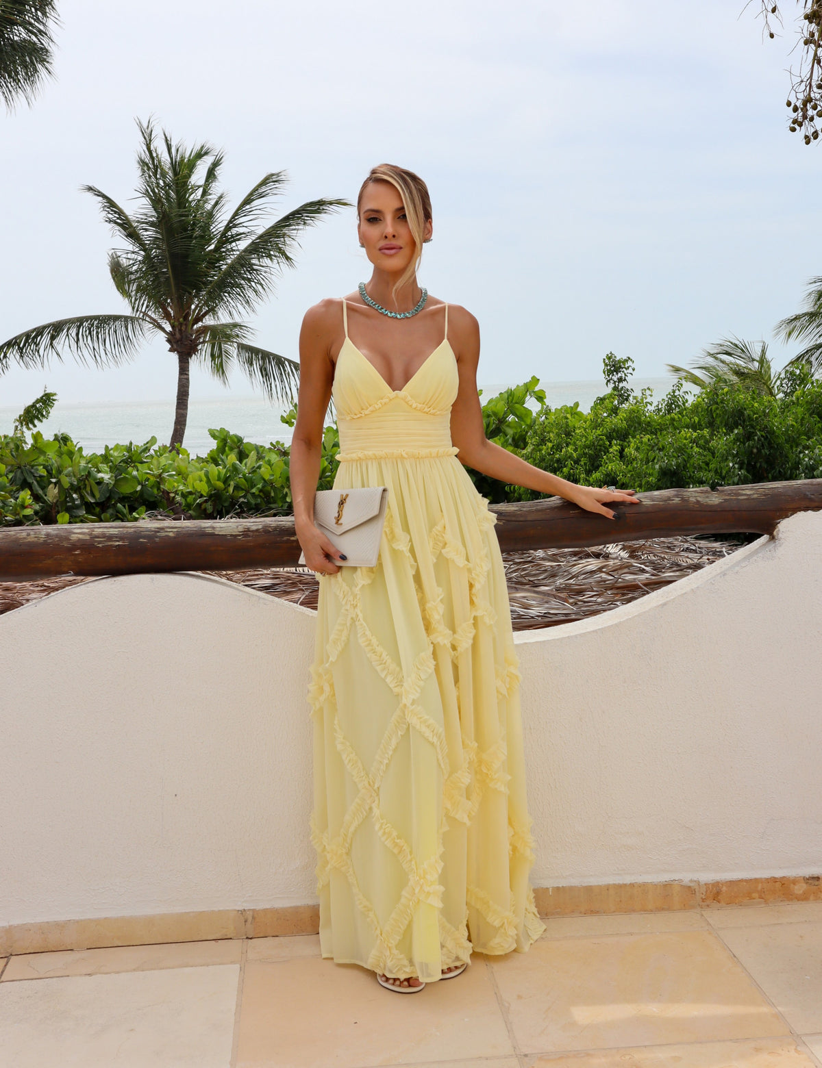 Vestido Chiffon Yara Fernandes Amarelo - Forrado