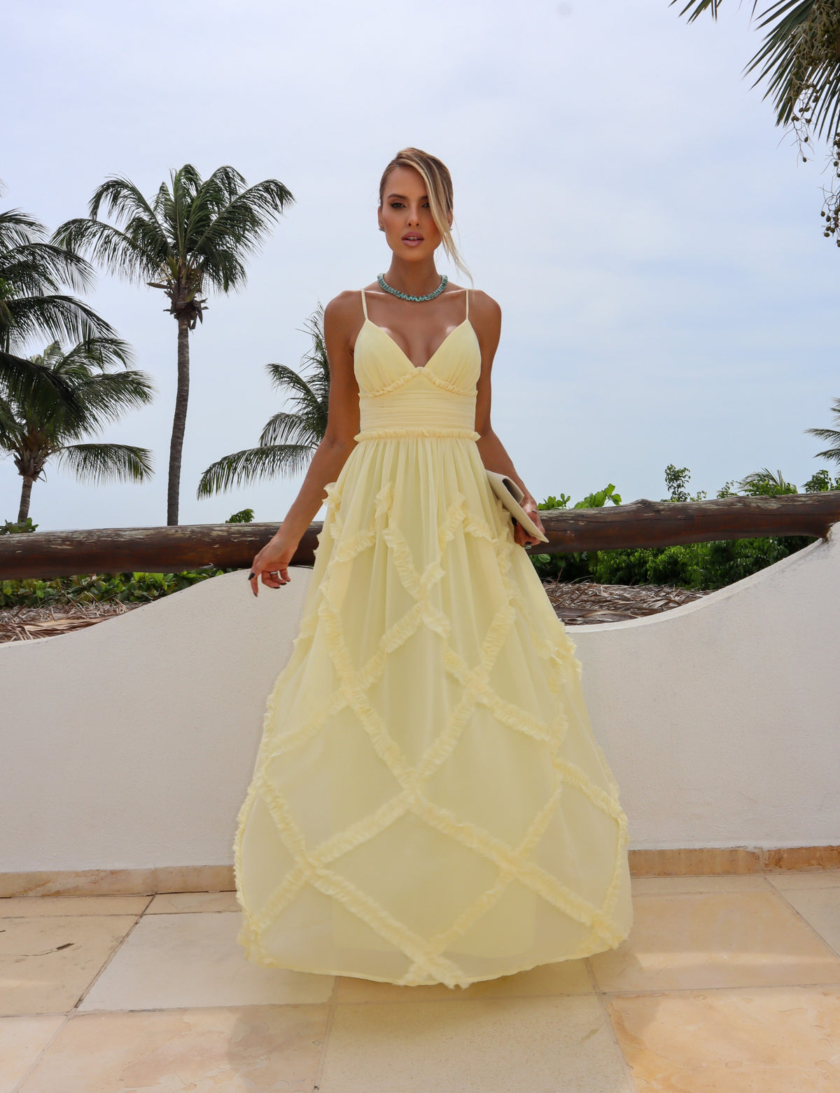 Vestido Chiffon Yara Fernandes Amarelo - Forrado